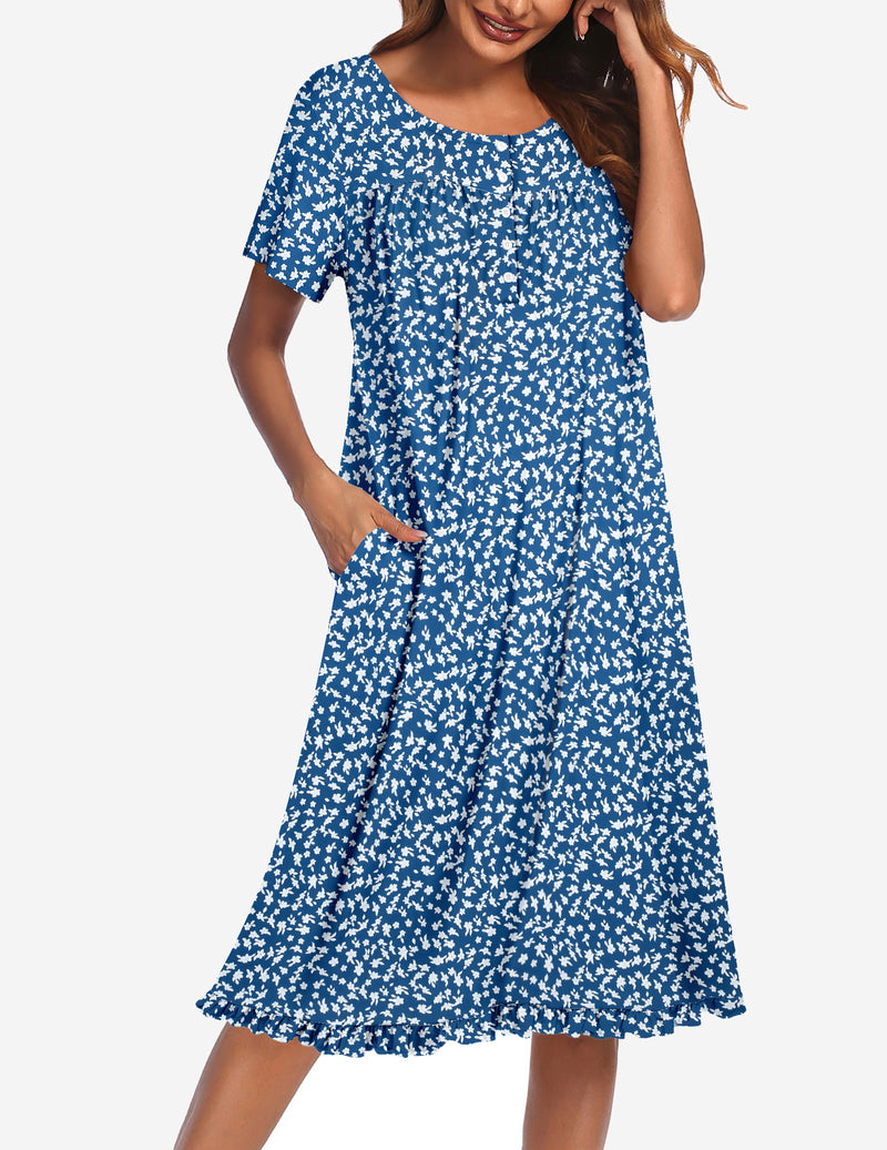 Button Front Short Sleeve Floral Mumu Dress