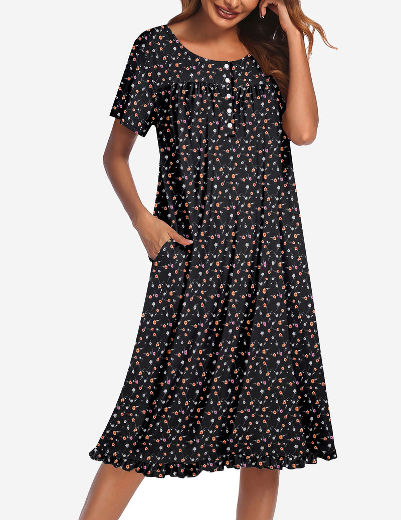 Button Front Short Sleeve Floral Mumu Dress