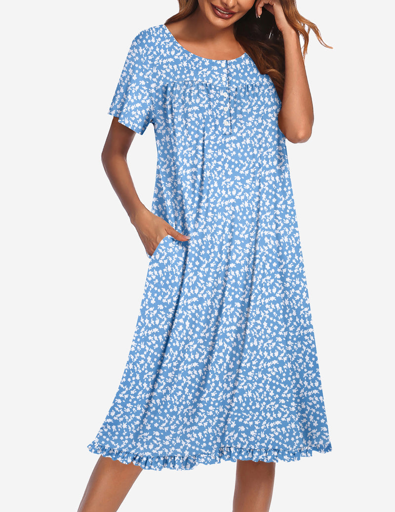 Button Front Short Sleeve Floral Mumu Dress