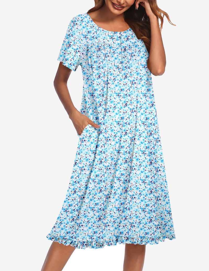 Button Front Short Sleeve Floral Mumu Dress