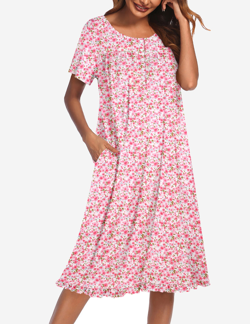Button Front Short Sleeve Floral Mumu Dress