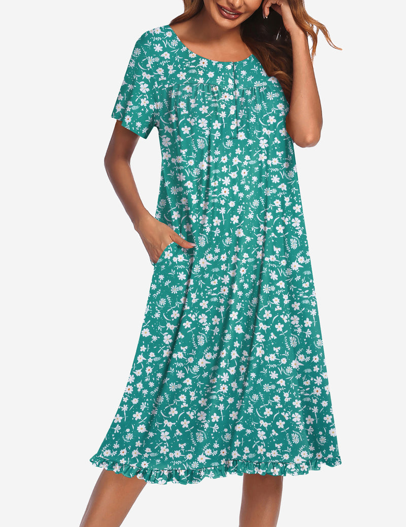 Button Front Short Sleeve Floral Mumu Dress