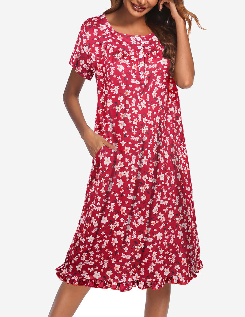 Button Front Short Sleeve Floral Mumu Dress