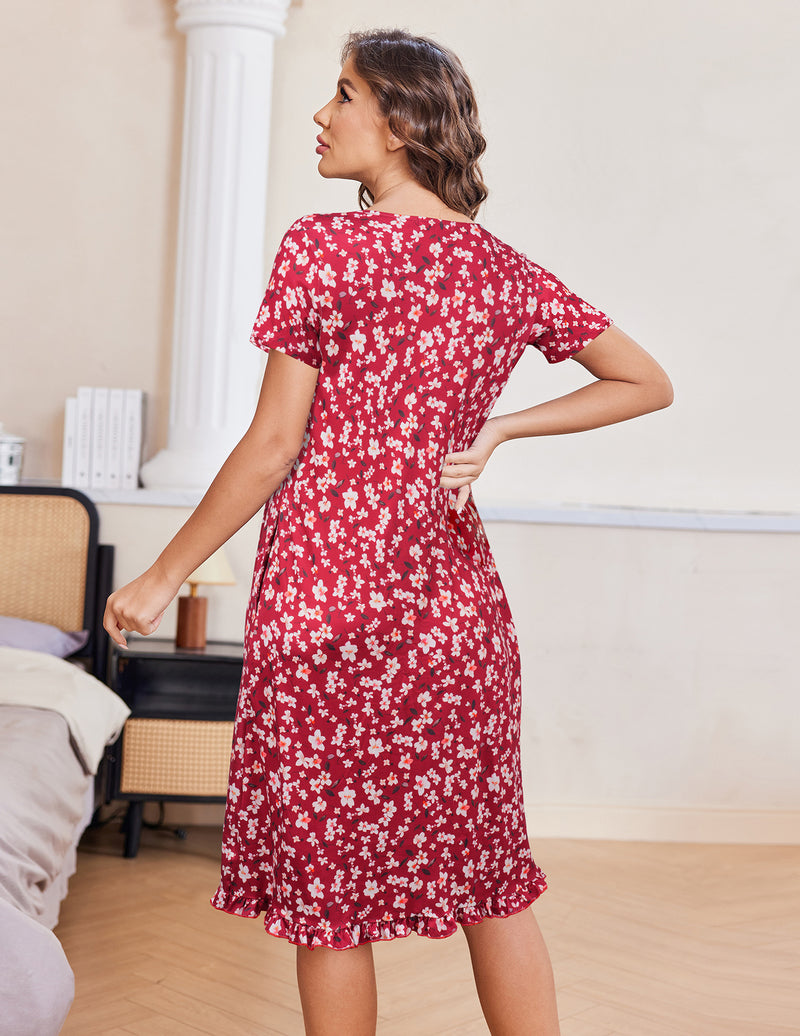 Button Front Short Sleeve Floral Mumu Dress