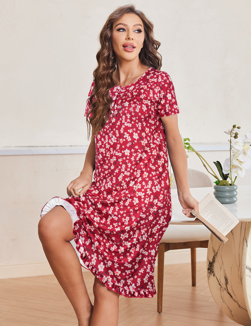 Button Front Short Sleeve Floral Mumu Dress