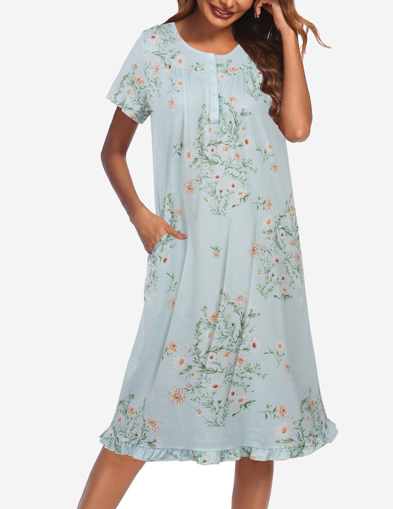 Button Front Short Sleeve Floral Mumu Dress