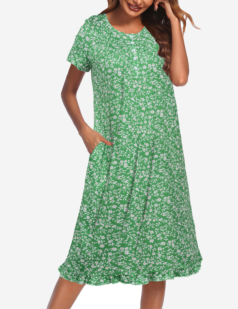 Button Front Short Sleeve Floral Mumu Dress