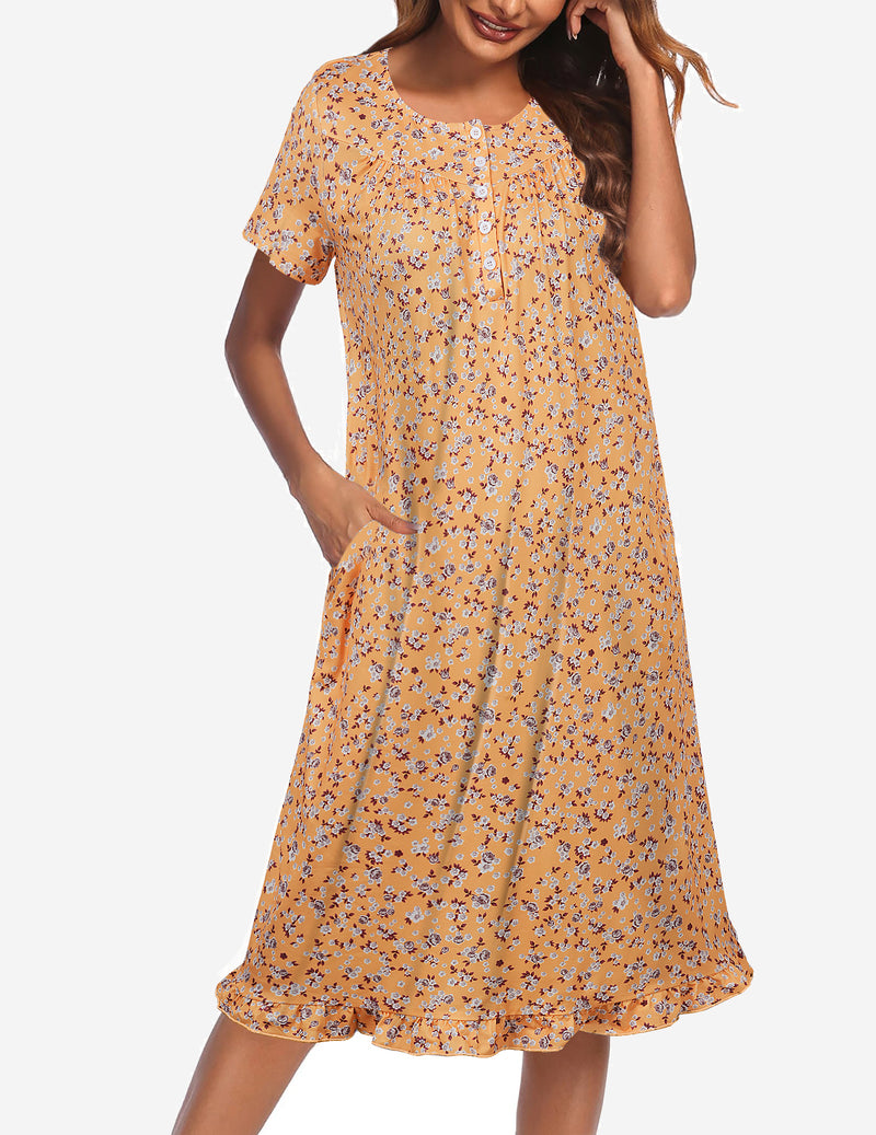 Button Front Short Sleeve Floral Mumu Dress