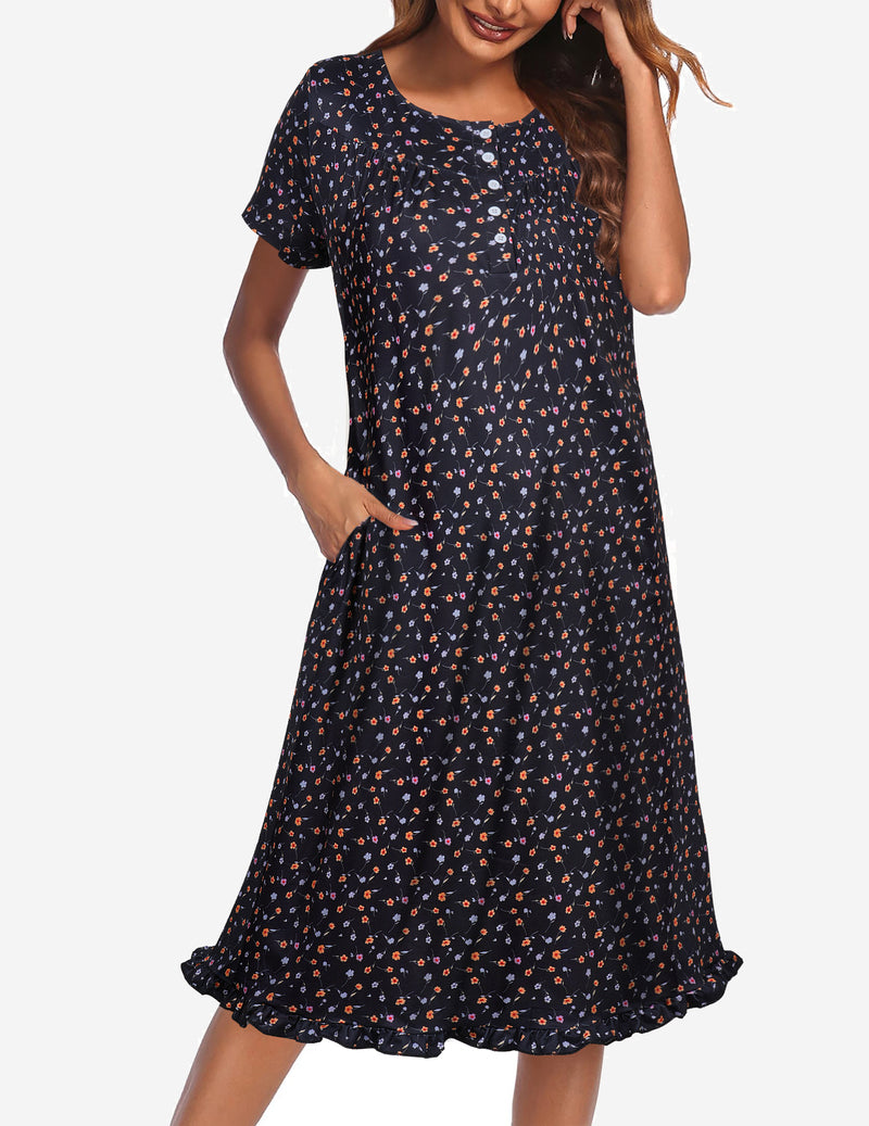 Button Front Short Sleeve Floral Mumu Dress