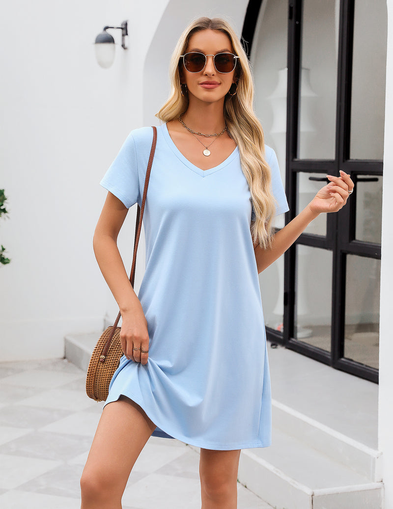 Ekouaer Cotton Nightgowns V Neck Sleep Shirts