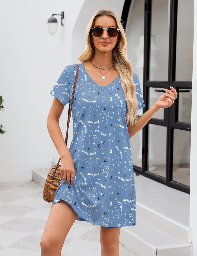 Ekouaer Cotton Nightgowns V Neck Sleep Shirts