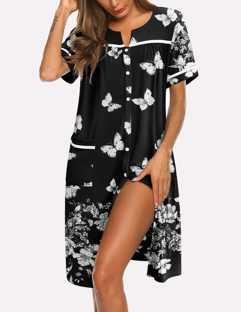 Ekouaer Button Down Sleepshirt Short Sleeve Nightshirt