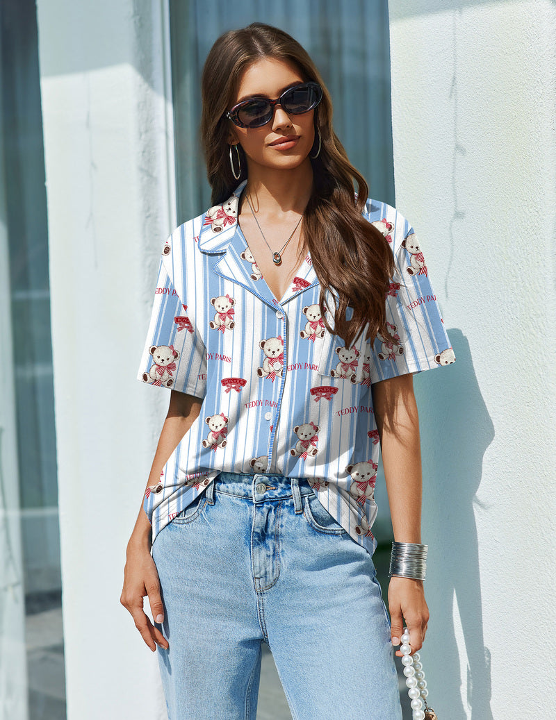 Ekouaer Teddy Pajamas Set 2 Piece Pjs Button Down Shorts Sets