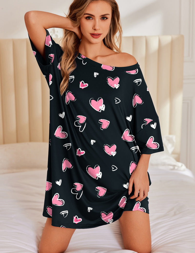 Ekouaer Oversized Sleep Shirt Short Sleeve Nightshirt