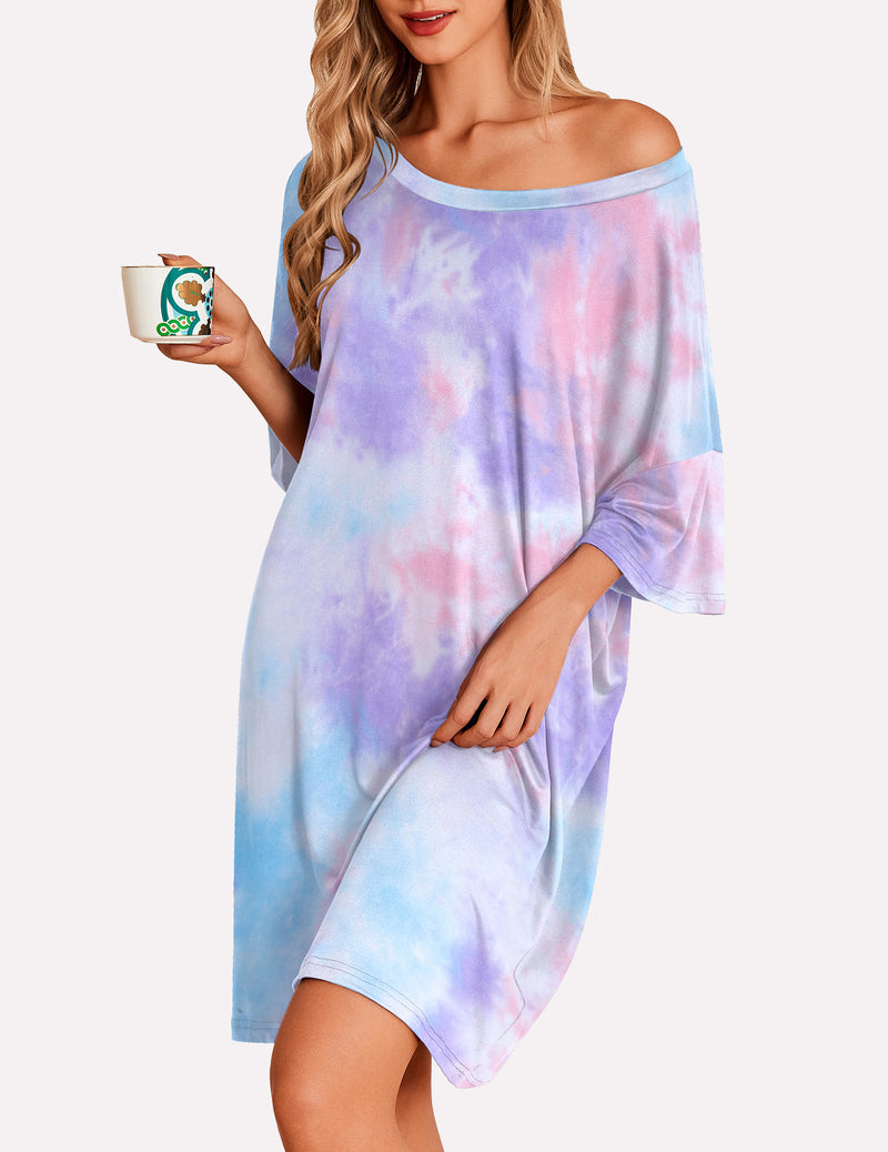 Ekouaer Oversized Sleep Shirt Short Sleeve Nightshirt