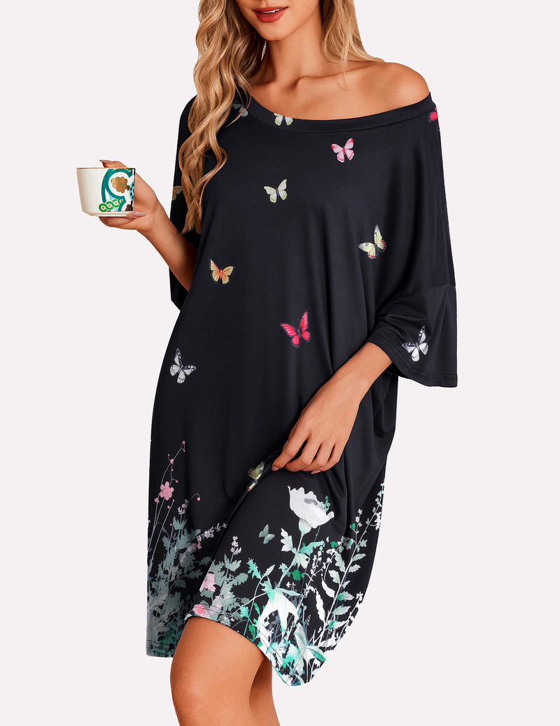 Ekouaer Oversized Sleep Shirt Short Sleeve Nightshirt