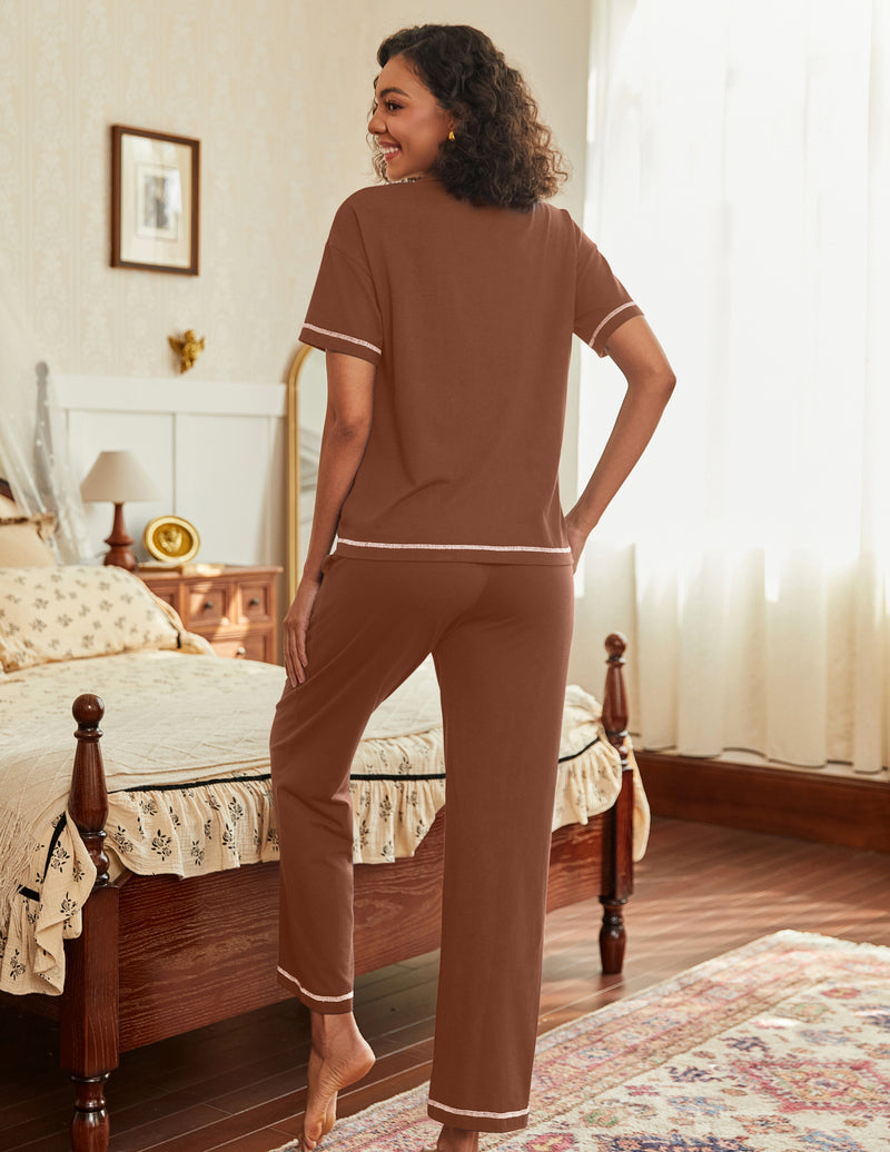 Ekouaer Cotton Pajamas Sets 2 Piece Lounge Set