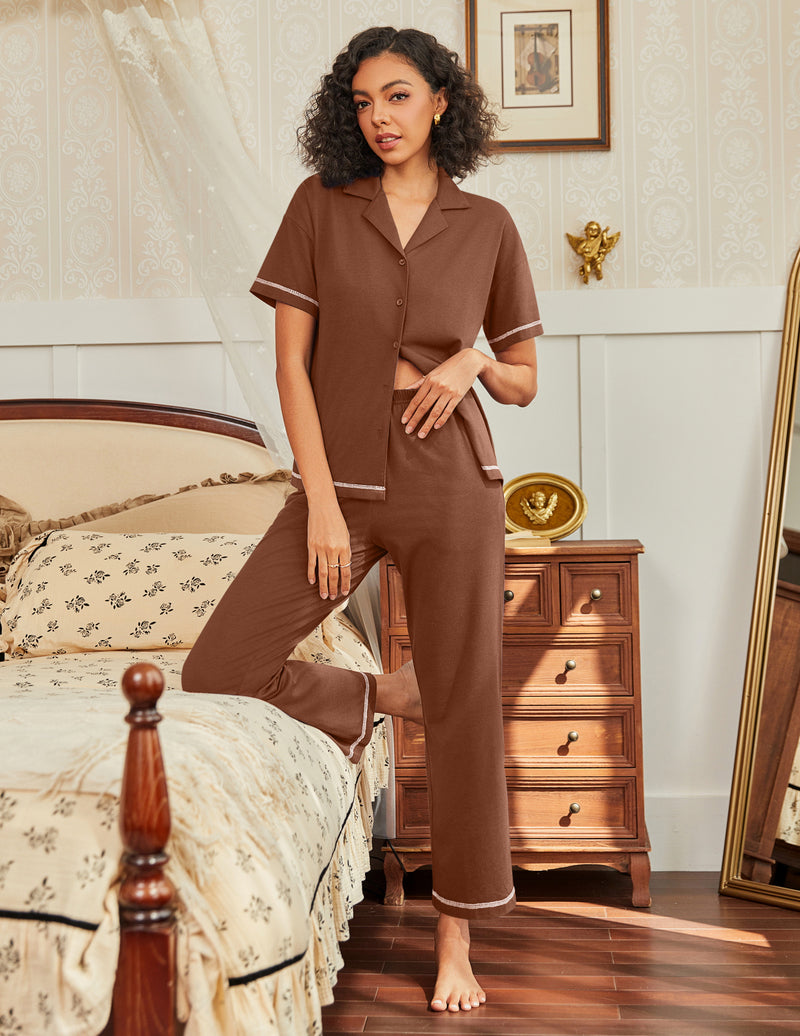 Ekouaer Cotton Pajamas Sets 2 Piece Lounge Set