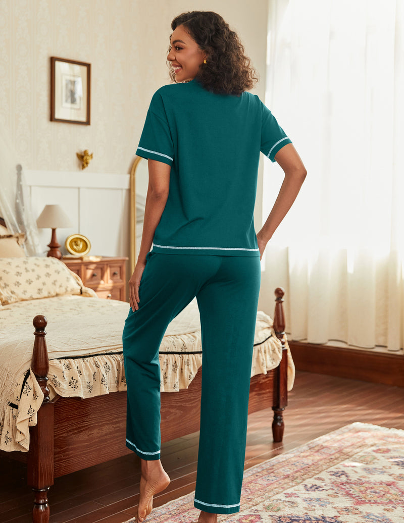 Ekouaer Cotton Pajamas Sets 2 Piece Lounge Set