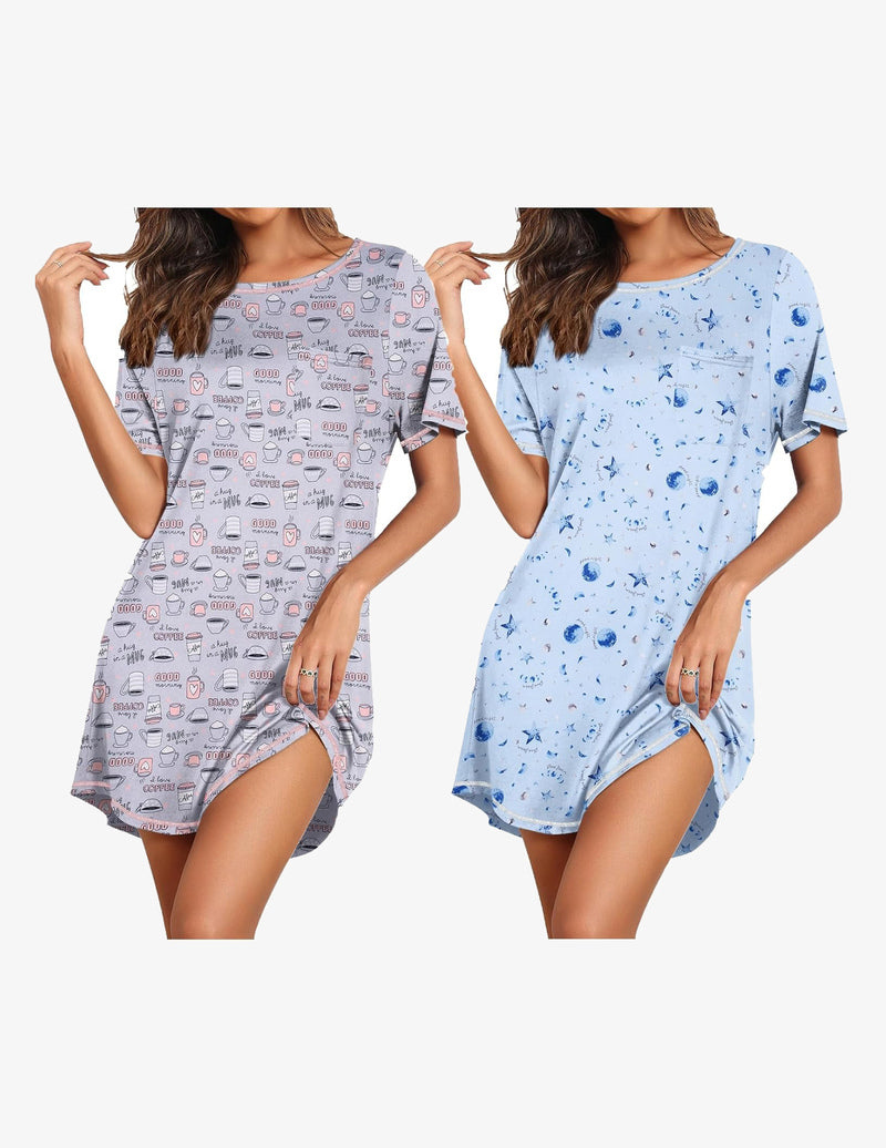 2 Pack Night Gowns Short Sleeve Sleepshirts