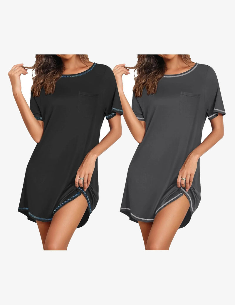 2 Pack Night Gowns Short Sleeve Sleepshirts
