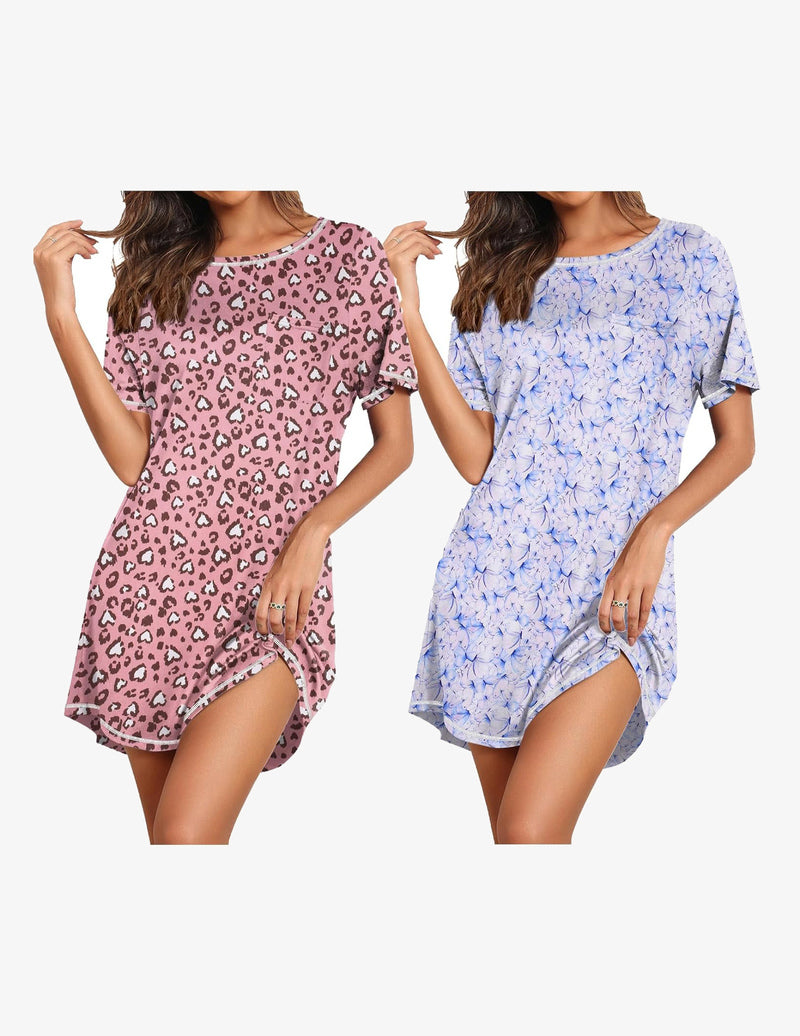 2 Pack Night Gowns Short Sleeve Sleepshirts