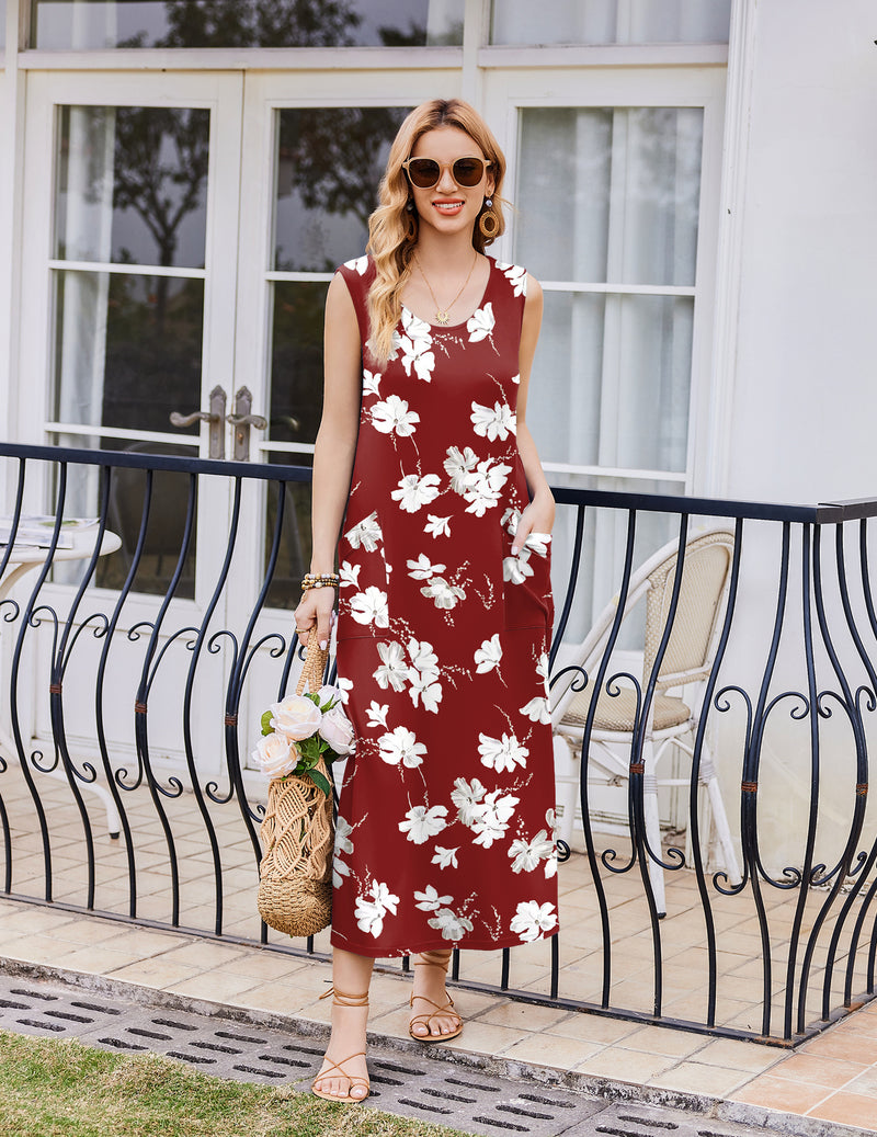 Ekouaer Sleeveless Long Print House Dress Nightgown