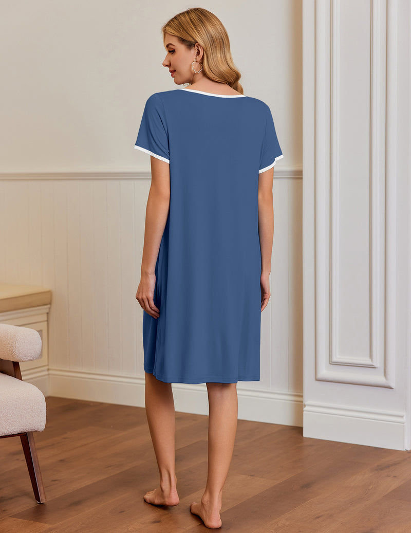 Short Sleeve House Dresses with Pockets Pleated Mumu Dress