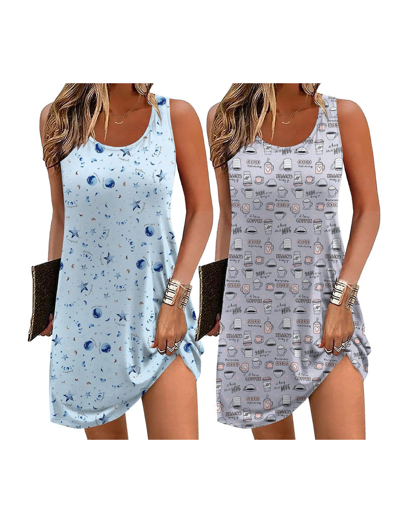 Ekouaer Nightgowns 2-Pack Sleeveless Tank Sleepshirt