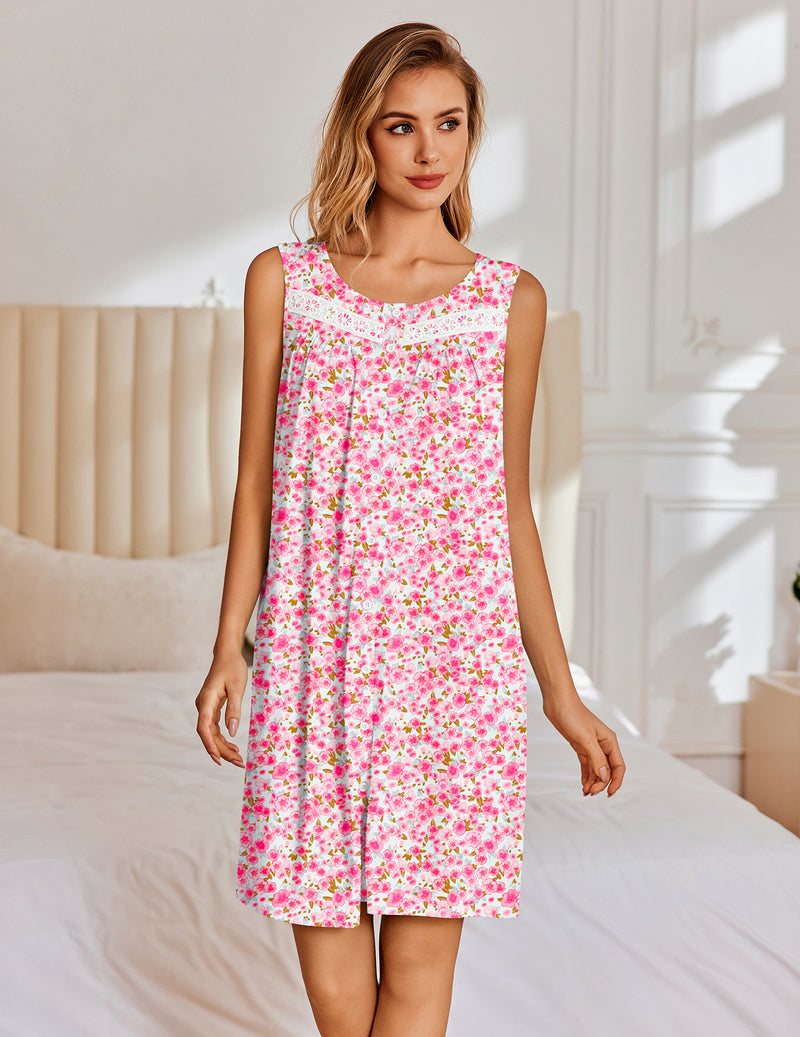 Ekouaer Nightgowns Sleeveless Button-Up Tank Nightshirt