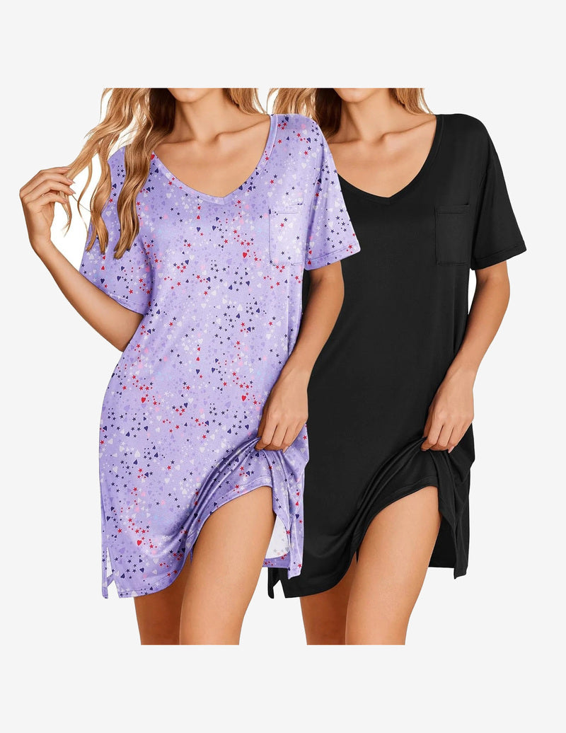 2 Pack Nightgowns Short Sleeve Sleepshirts