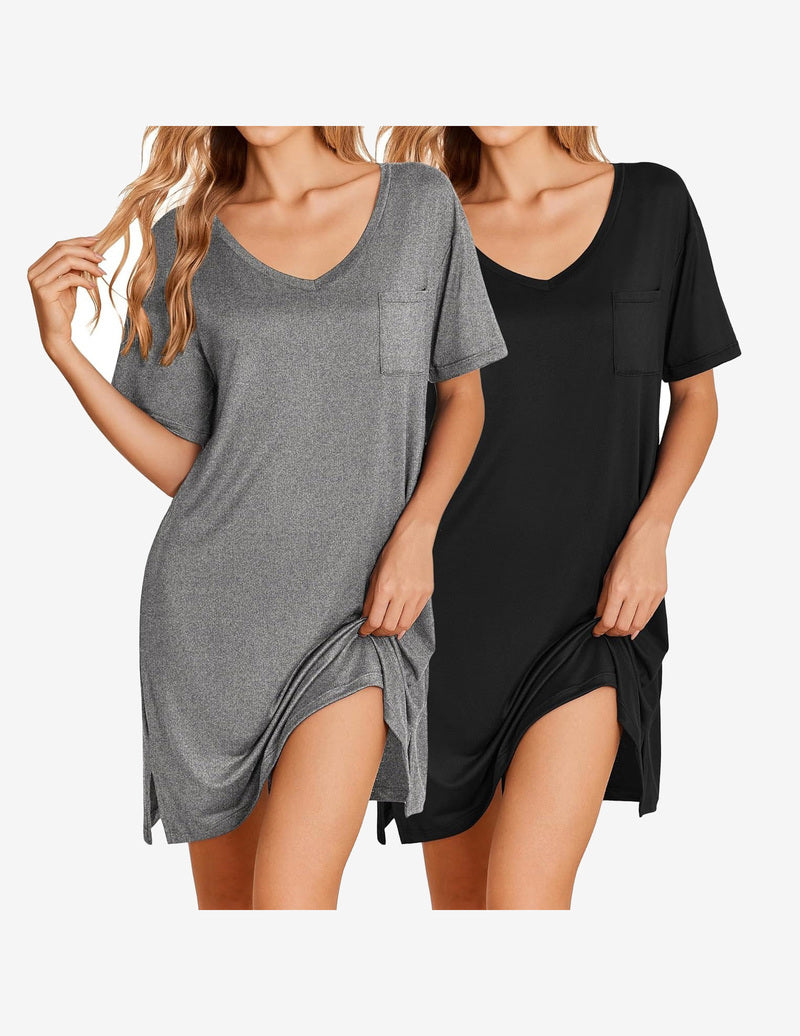 2 Pack Nightgowns Short Sleeve Sleepshirts