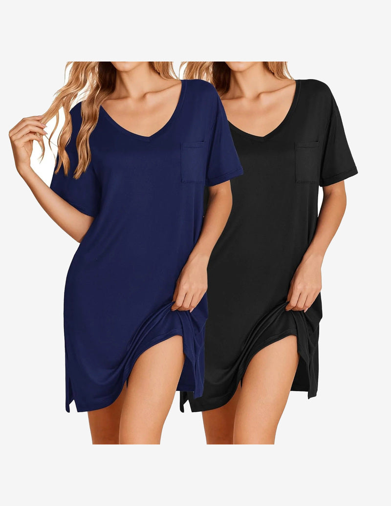 2 Pack Nightgowns Short Sleeve Sleepshirts