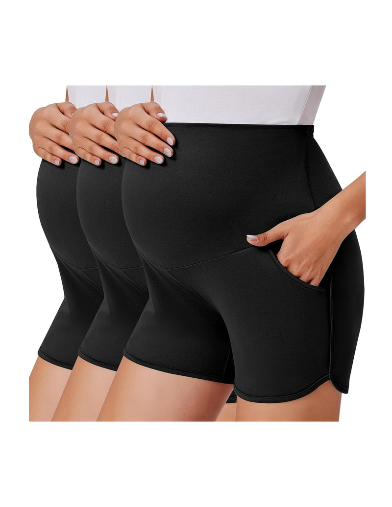 Over-belly maternity shorts 3-pack with pockets, black.