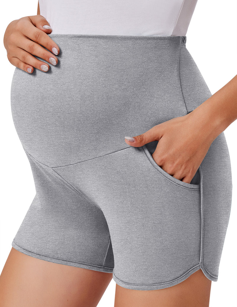 Over-belly maternity shorts with pockets, heather gray