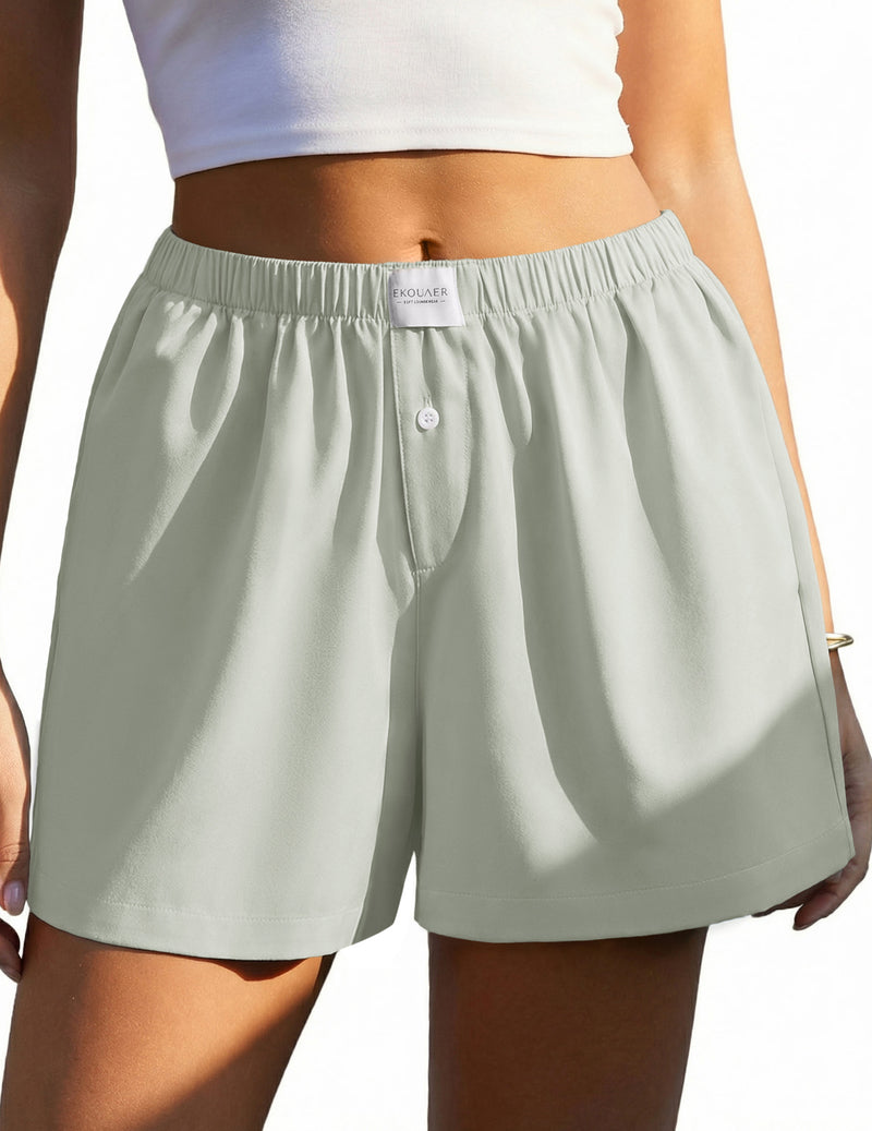 Ekouaer boxer sleep shorts with elastic waist in solid light green