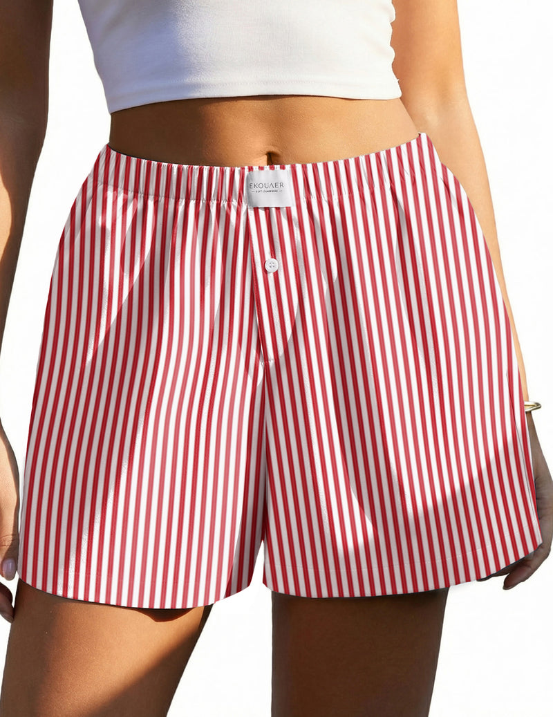 Ekouaer boxer sleep shorts in red and white vertical striped fabric