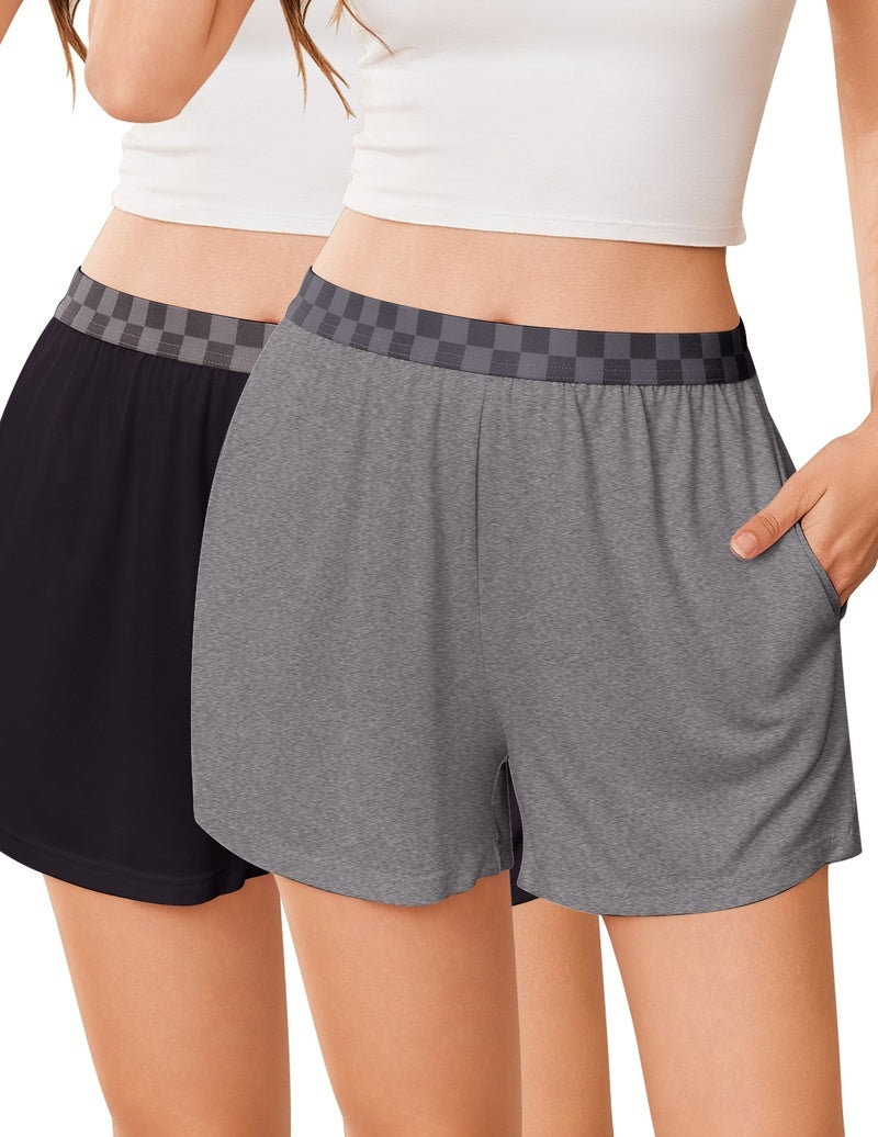 2-pack elastic-waist pajama shorts, heather gray with check waistband
