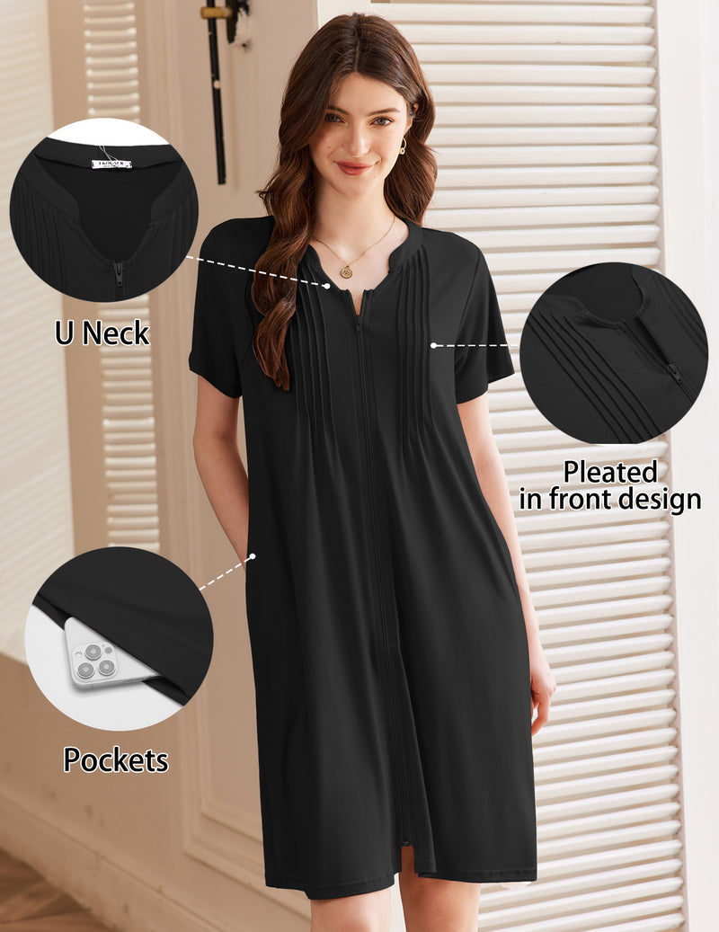 Ekouaer Short Sleeve Zip-Up Bathrobe Mumu Duster