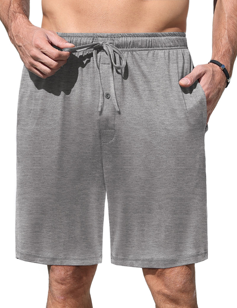 Men's elastic waist pajama shorts, heather gray solid with drawstring.