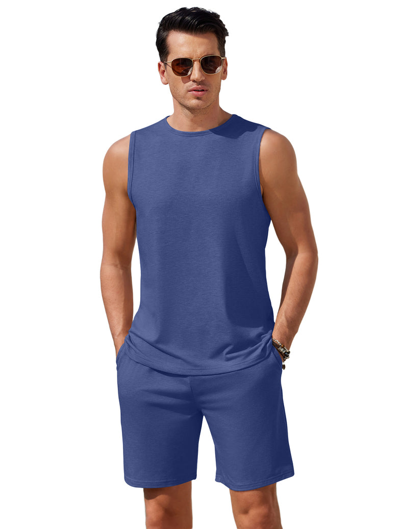 Ekouaer Men's 2-Piece Sleeveless Tank Top Pajamas Set with Shorts