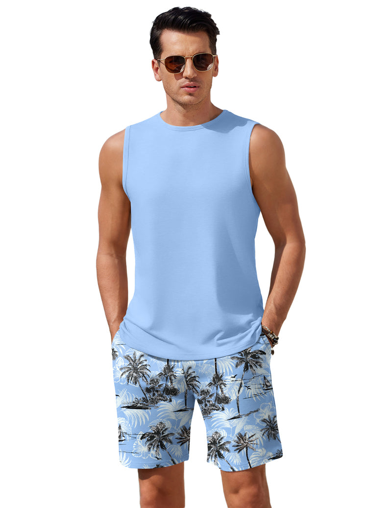 Ekouaer Men's 2-Piece Sleeveless Tank Top Pajamas Set with Shorts