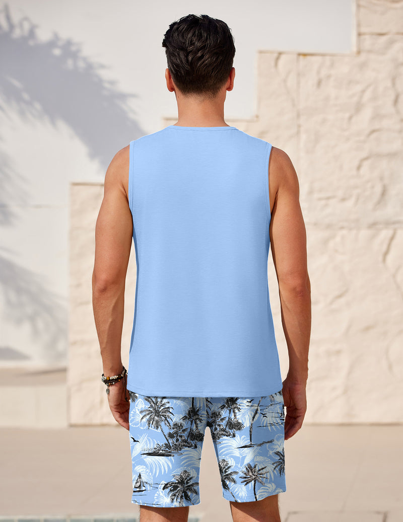 Ekouaer Men's 2-Piece Sleeveless Tank Top Pajamas Set with Shorts