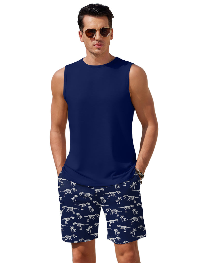 Ekouaer Men's 2-Piece Sleeveless Tank Top Pajamas Set with Shorts