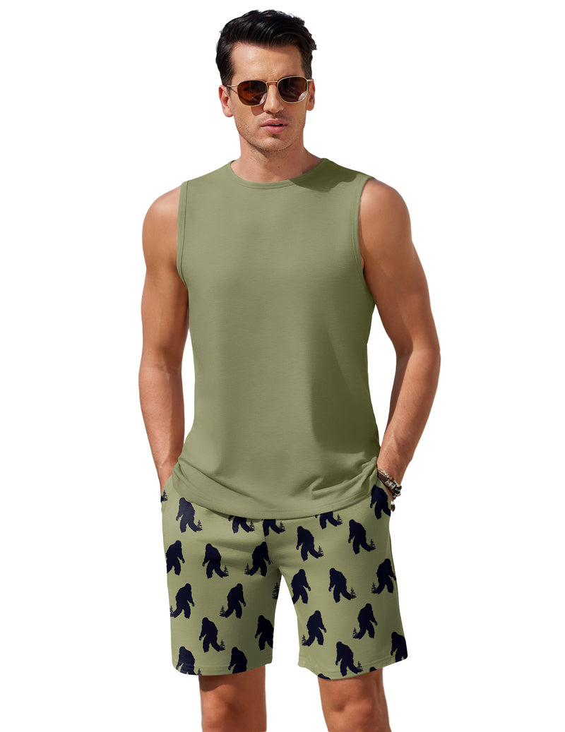 Ekouaer Men's 2-Piece Sleeveless Tank Top Pajamas Set with Shorts