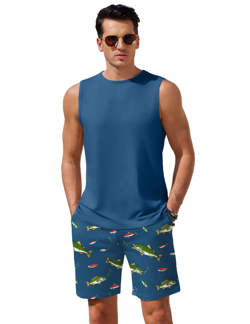 Ekouaer Men's 2-Piece Sleeveless Tank Top Pajamas Set with Shorts