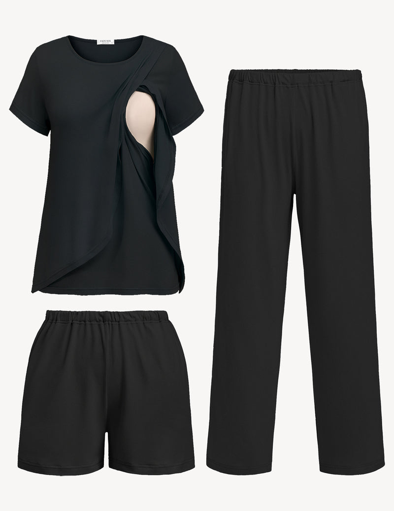 Ekouaer 3 PCS Maternity Nursing Pajamas Set