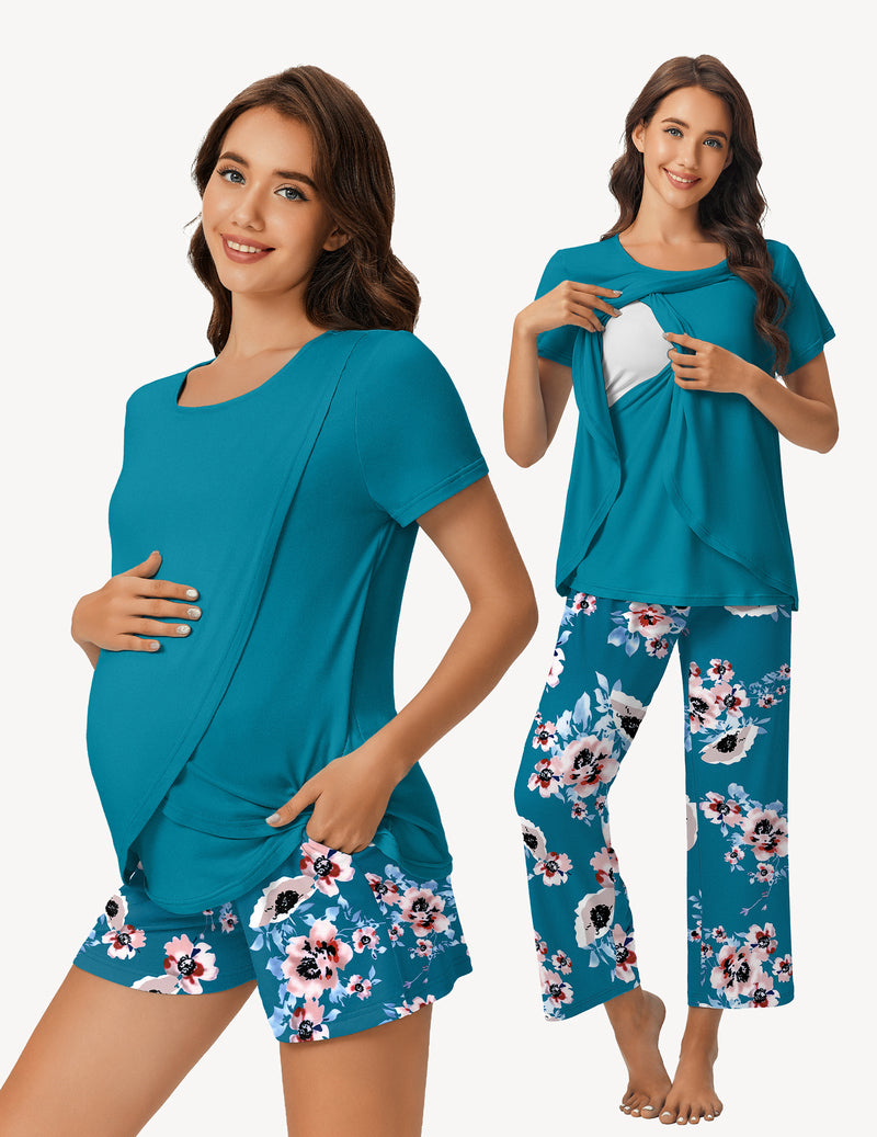 Ekouaer 3 PCS Maternity Nursing Pajamas Set