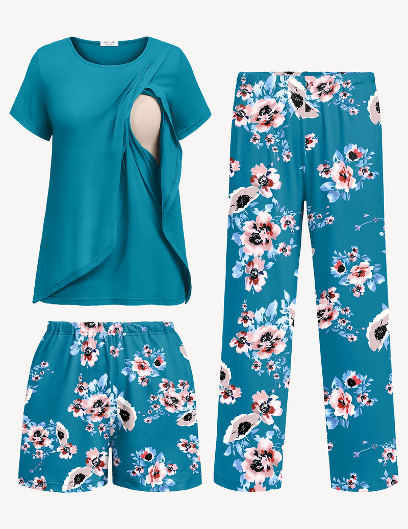 Ekouaer 3 PCS Maternity Nursing Pajamas Set