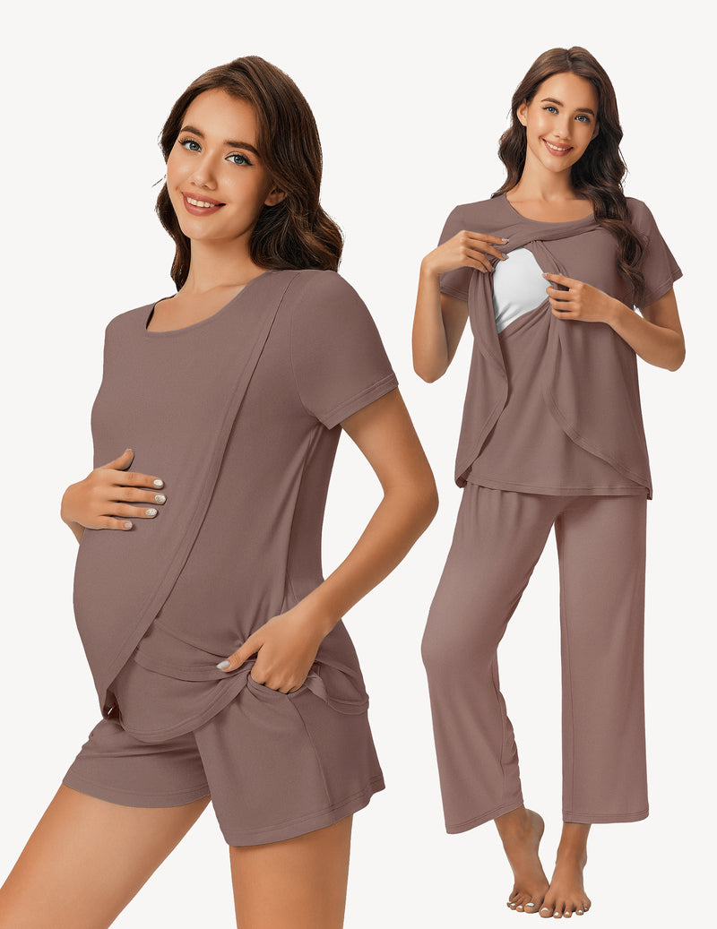 Ekouaer 3 PCS Maternity Nursing Pajamas Set